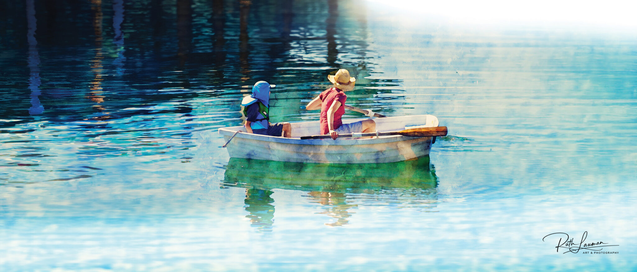 Afternoon Rowing, 33x14, digital artwork by Ruth Lauman, Art & Photography
